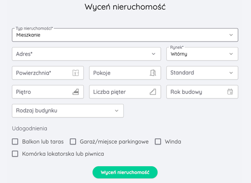 zrzut ekranu z formularzem danych nieruchomości