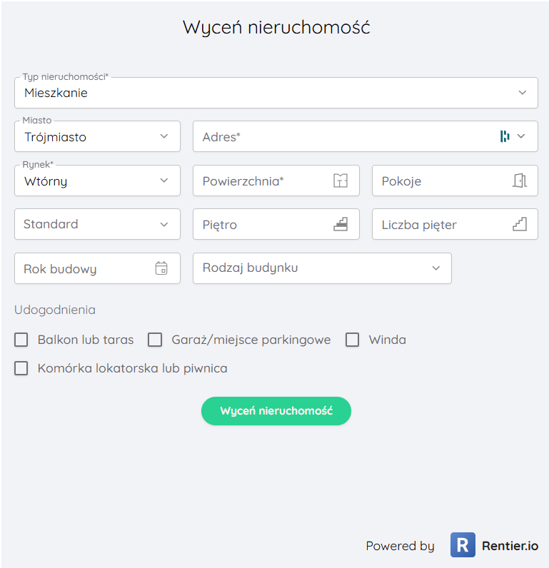 Valuation form embedded on an agency website